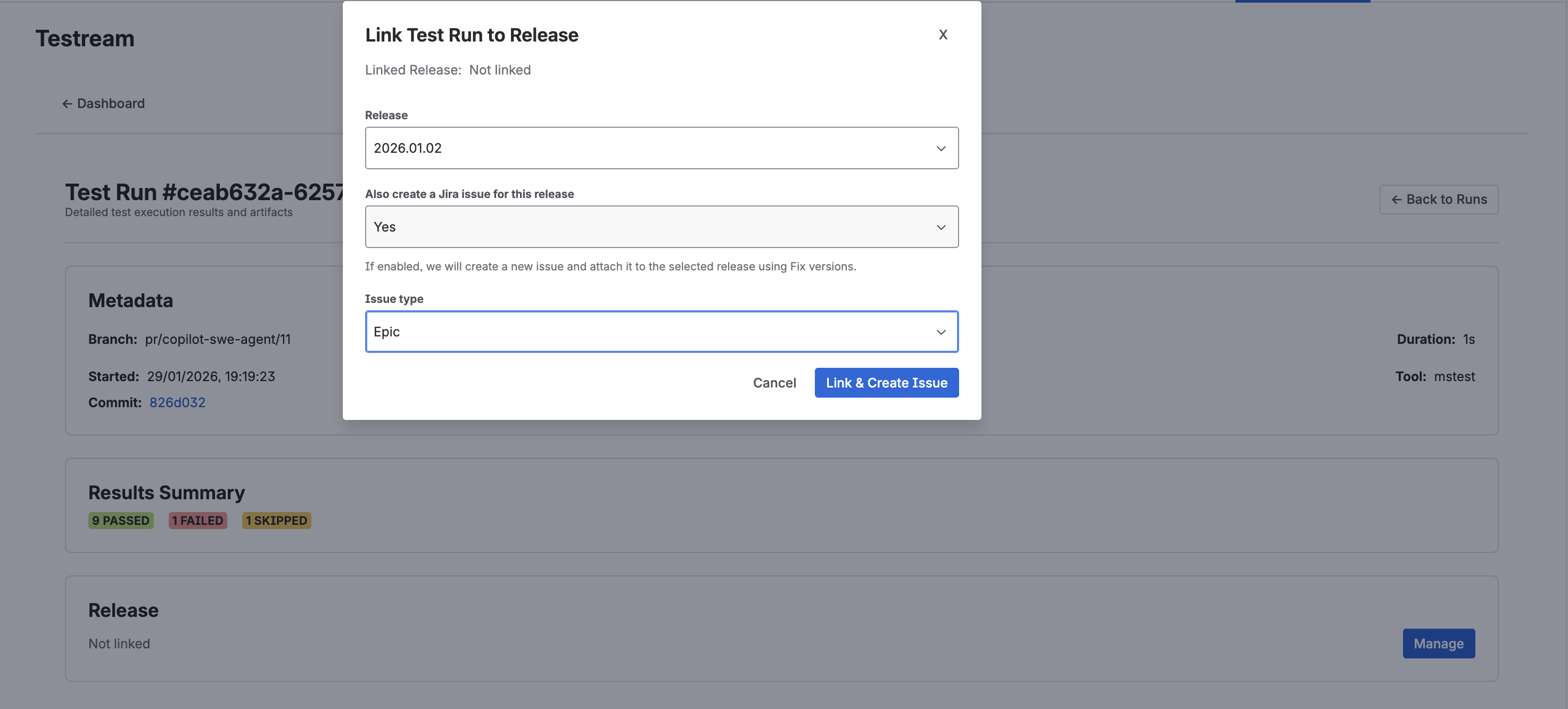Link Test Run to Release
